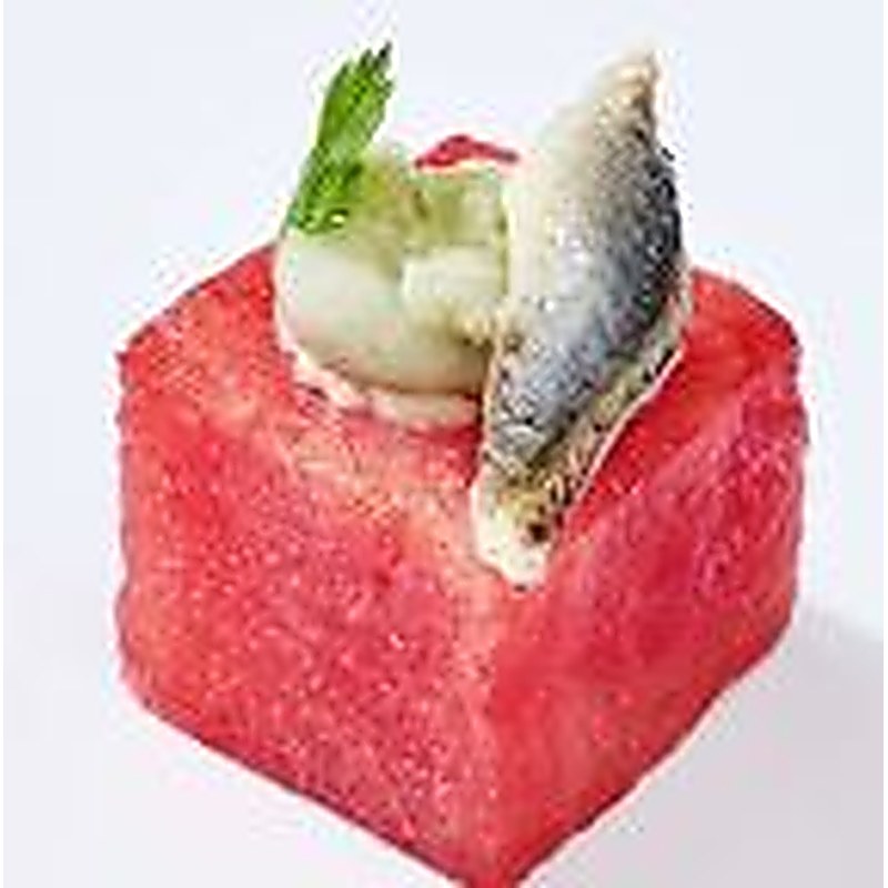 Pastèque, raifort et anchois marinés
